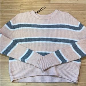 Boxy pink and grey striped sweater